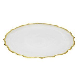 Alabaster Scalloped Chargers with Gold Rim - White
